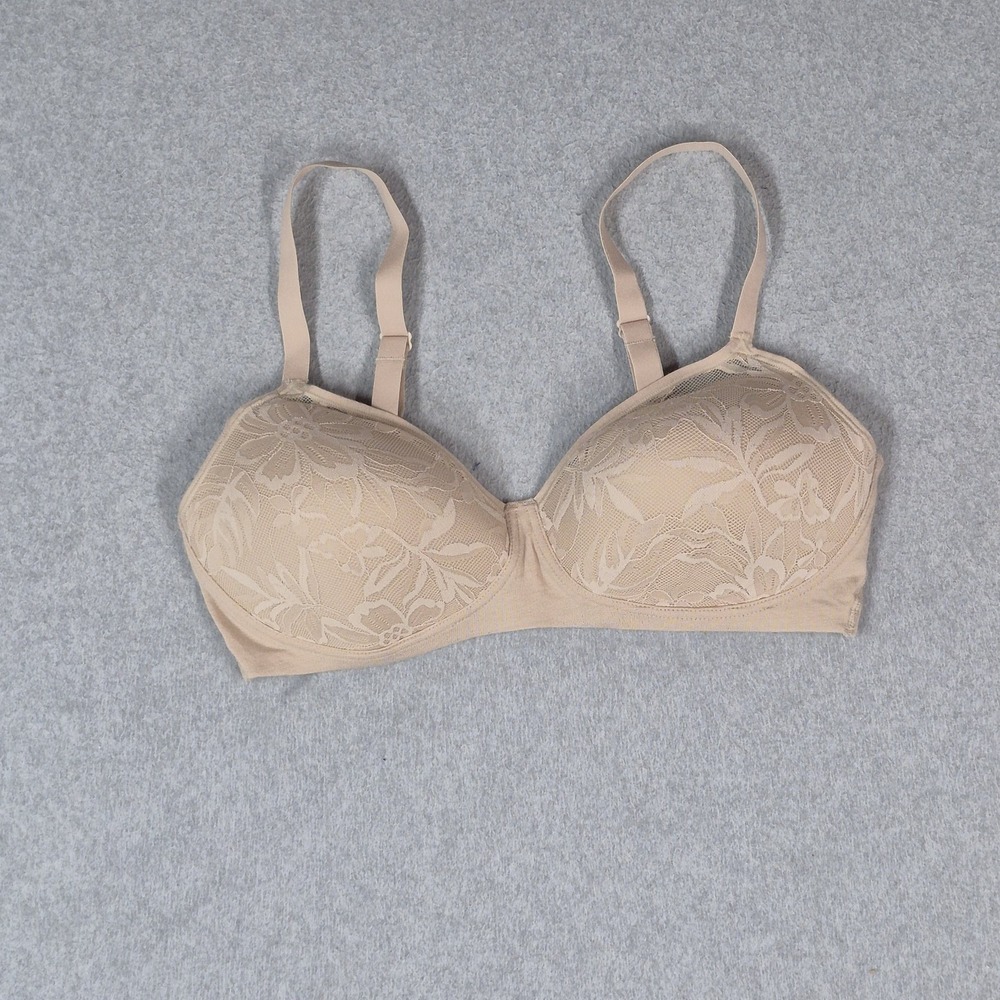 Bali Women Bra Medium Beige Floral T Shirt Wireless Lace Strap Adjustable